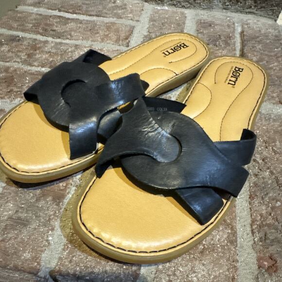 Born Kasia Slide Womens Size 9 Shoes Black Leather Slip On Casual Flat Sandals - Picture 6 of 15
